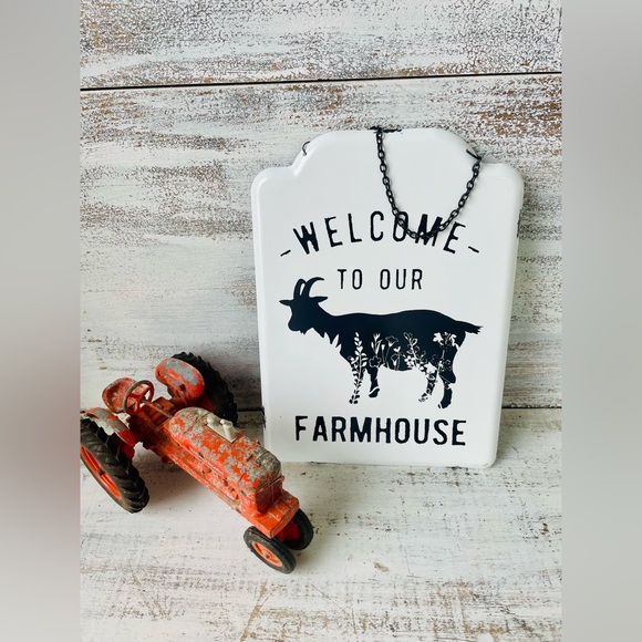 *Welcome to Our Farmhouse Metal Hanging Goat Sign - Picture 12 of 14